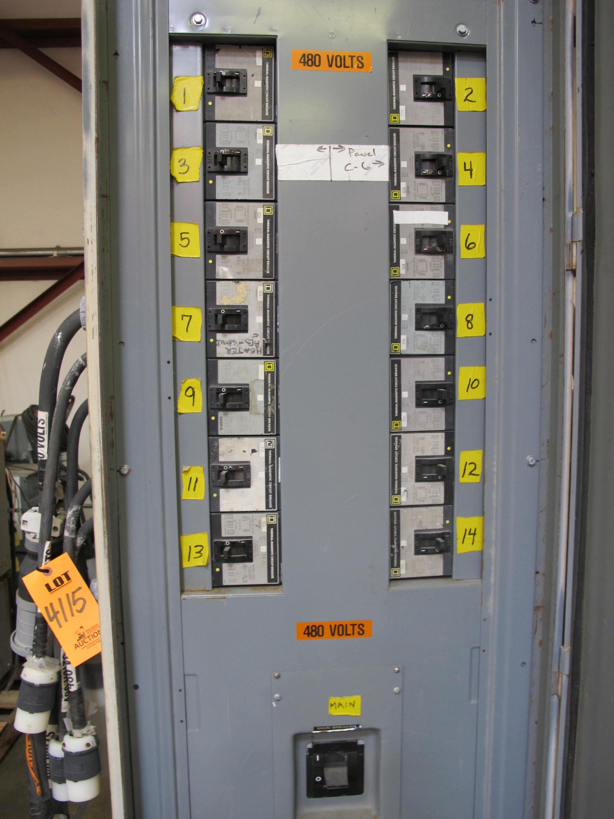 SQUARE-D CONTROL CABINET WITH (14) SQUARE-D THERMAL MAGNETIC CIRCUIT BREAKERS. LOADING & HANDLING FEE $15-4115